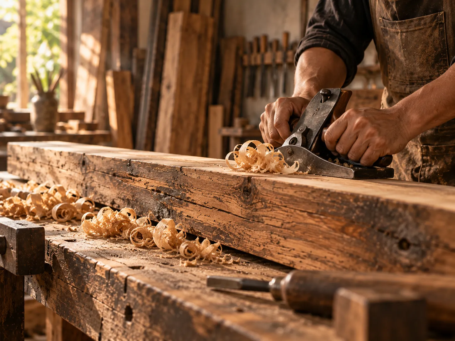 Woodworking in the metalfurniture workshop